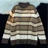 Męskie swetry kontrastowe kolor retro pasek skręca sweter dla mężczyzn miękki woskowy grunge para luźna etykieta wszechstronna litera cała mecz