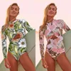 Women's Swimwear Women 2023 Whole Bathing Suit Swimsuit One Piece Beachwear Print Surf Sporlike Pure Long Sleeve Movement Polyester