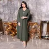 Ethnic Clothing Diamond Tape V Neck Trim Abaya Dress For Women Dubai Turkey Arab Oman Morocco Caftan Brief Casual Muslim Robe