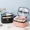 Kosmetiska väskor fall stora resor toalettartiklar kosmetiska väskor dubbel lager bärbara pu läder makeup väskor multifunktionell förvaringspåse för kvinnor 230826