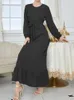 Vêtements ethniques Noir À Manches Longues Maxi Robe Femmes Élégant Slim Abayas Dubaï Arabe Turquie Robe Musulmane Robes Marocaines Ramadan Islamique