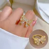 Anelli a grappolo Fiocco di cristallo con zirconi completi per donne Ragazze Y2K Anello da dito con apertura dolce Accessori per feste carini Regalo romantico