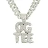 Hip Hop Men Rapper diamant pendentif collier brillant OG TEE lettres pendentif carré zircon bijoux boîte de nuit accessoire pull clavicule chaîne cubaine 50 cm 1810