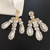 Boucles d'oreilles pendantes en perles naturelles irrégulières, fleur exagérée pour femmes, bijoux de luxe de qualité supérieure, piste de styliste