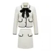 Vestido de duas peças grandes tamanhos-4xl mulheres tweed terno branco jaqueta casaco top e saia elegante conjunto de duas peças roupa inverno jacquard moda pano 230827