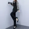 Frauen Zwei Stück Hosen Koreanischen Stil Streifen Splice Lose Vielseitige Mode Flare Set 2023 Herbst Trendy Casual Wear