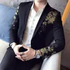 Men's Suits Blazers Luxury Gold Print Blazer Slim Fit Men Stage Cloth Social Party Wedding Dress Male Black Suit Jacket 230826