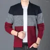 Pulls pour hommes Slim Fit Pull Manteau Contraste Couleur Col V Tricot Cardigan Rayures Fermeture À Glissière Automne Hiver Pour Hommes