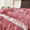Conjuntos de cama Coreano Princesa Estilo Set Stitch Lace Ruffles Duvet Cover Cama Saia Colcha Folha com Fronhas