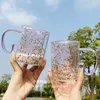 Vinglasflickor Girl Heart Bubble Starry Sky Cup Star Sequin Double Wall Glass Handle RESISTANT MILK KAWAII Söt kaffemugg