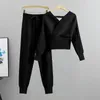 Zweiteilige Hosen-Trainingsanzüge für Damen, sexy Set für Frauen im koreanischen Stil, geripptes gestricktes rückenfreies Top und lange Hosenanzüge, Herbst-Outfits Y2K