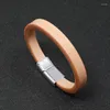 Bangle 2023 Charm Men Jewelry Classic Genuine Leather Bracelet For Stainless Steel Magnetic Clasp Punk Style Homme Bangles Gifts