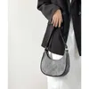 Casual Women Half Moon Underarm Bags Gray PU Leather Hobos Shoulder Bag for Female All Match Ladies Crossbody Bag Purse Handbags