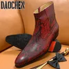 Boots Luxury Brand Men's High Zipper MidCalf Slip On Python Casual Shoes Red White Basic Genuine Leather Men 230826