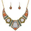 Necklace Earrings Set 3pcs/set Women Jewelry Boho Colorful Hollow Statement Chain Choker Hook