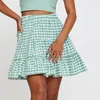 Skirts Womens High Waist Ruffle Plaid Skirt Summer Casual Swing Academic Style Fashion A-line Elastic