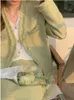 Duas peças vestido outono verde tweed duas peças conjunto mulheres saia coreana moda manga longa jaqueta midi saia ternos vintage femme 2 peças roupas 230827