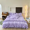 Conjuntos de cama Coreano Princesa Estilo Set Stitch Lace Ruffles Duvet Cover Cama Saia Colcha Folha com Fronhas