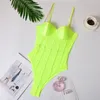 Kobiety Jumpsuits Rompers Neon Green Mesh Transparent Bodysuit Seksowna bez pleców bez pasiastej bez rękawów Party Modna Spaghelti Pasek 230826