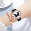 Нарученные часы модные женщины Quartz Watch Luxury Double остекление хрустальная бабочка Womenwatches изысканный кожаный ремешок с мадами