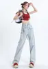 Jeans da donna Deeptown Y2k Estetico Blu Wide Lge Jean Pantaloni denim oversize stile coreano Kpop Harajuku Pantaloni streetwear con design a cintura 230826