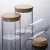 Bottiglie di stoccaggio Barattoli di vetro trasparenti e coperchi di bambù Contenitori per zucchero per alimenti con coperchio Sigillato per piccole bottiglie da cucina
