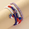 Charm Armband 4st/Set White Red Blue Beads Armband America Independence Day Fashion Heart Pendant Elastic 2023 Trendiga handsmycken