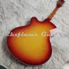 370 6 String Cherry Sunburst Ateş Glo Yarı İçi Beden Elektro Gitar Tek F DOĞRU DENGELİ TAVRI BAĞLANMA Altın Pickguard Parlak Lake Klavye Üçgen Kakmı