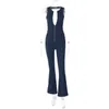 Women's 23ss Summer New Slim Fit and Slim Fashion Street Peel Back High Waist Denim jumpsuit