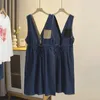 Plus Size Dresses 2023 Autumn Clothes Women Dress Loose Drawstring Waist Casual Blcok Color Denim Sundress Curve S6 5653