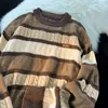 Męskie swetry kontrastowe kolor retro pasek skręca sweter dla mężczyzn miękki woskowy grunge para luźna etykieta wszechstronna litera cała mecz