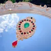 Brooches 2023 Fashion Boho Crown Green Stone Brooch For Women Gold Color Full Crystal Moroccan Wedding Jewelry African Bridal Gift