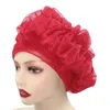 Beanie/Skull Caps Already Made African Headtie Nigeria Auto Geles Lady Head Wraps Summer Mesh Women's Turban Cap with Side Ruffles Design 230826