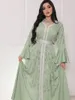 Etniska kläder wepbel fixa strass kaftan mantel klänning islamisk maxi parti abaya muslimsk klänning långärmad hög midja ramadan caftan