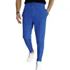 Men's Pants Men Drawstring Elastic Waist Pockets Straight Ankle Length Business Commute Long Trousers Pantalones Hombre