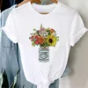 Women's T-skjortor Kort ärm Summer Sweet and Cute Flower Print Casual T-shirt Top Basic Fashion Cartoon Mönster Kläder T-Shi