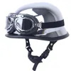 Casques de moto Style Vintage Demi-visage ouvert Chrome Argent Couleur Casque Rétro Moto Casco Casquette de sécurité Pilote Scooter Capacete