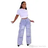 2023 Ny höstdesigner Kvinnor jeans tredimensionell multi påse denim byxor casual breda benbyxor