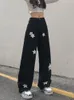 Jeans da donna HOUZHOU Y2K Retro Streetwear Jeans cargo neri Donna Punk gotico Vintage Kpop Stampa Pantaloni larghi in denim a gamba larga Pantaloni autunnali femminili 230826