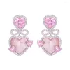 Boucles d'oreilles pendantes rose coeur d'amour S925 argent aiguille déclaration boucles d'oreilles nœud papillon boucles d'oreilles de marque de tempérament coréen bijoux avec pierre CZ