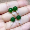 Dangle Oorbellen 925 Zilver Natuurlijke Groene Jade Swing 10mm Kraal Charme Sieraden Mode Accessoires Handgesneden Man Vrouw Amulet Geschenken