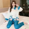 Женская одежда для сна JXGARB Spring Patchwork Женщины Satin Horse Print Пижама устанавливает модную ледяную шелк для спальной ночной одежды Высокое качество высокое качество