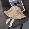 Cappelli larghi cappelli di moda Holiday Cappello piatto a crema solare Bowknot nastro in pizzo britannico Visor Visor Weave Cap Straw Top