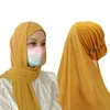 Etniska kläder Svart Instant Hijabs Kvinnors motorhuv med Chiffon Shawl -knappar Lätt att bära masker hatt