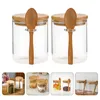 Storage Bottles 2 Pcs Jars Seal Glass Airtight Food Containers Bamboo Lids Large Cereal