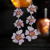 Dingle örhängen lång flerskiktsblomma för damer Micro Pave Cubic Zirconia Temperament Fashionable Statement Brand Earings Jewellery