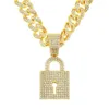 Hip Hop hommes rappeur diamant pendentif collier brillant serrure tête pendentif carré zircon bijoux boîte de nuit accessoire pull clavicule chaîne cubaine 50 cm 1808