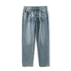 Jeans da uomo Harajuku Lettera Ricamo Jeans blu lavati Pantaloni per uomo Stampa cane Streetwear Tasche Pantaloni larghi in denim casual Oversize 230827