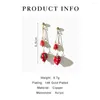 Boucles d'oreilles pendantes Peri'sbox plaqué or fleur et fraise rouge goutte pour femmes filles mignon résine fruits été bijoux cadeaux