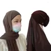 Etnische kleding Gele Instant Hijaabs Damesmuts met chiffon sjaalknopen Gemakkelijk te dragen Maskers Hoed